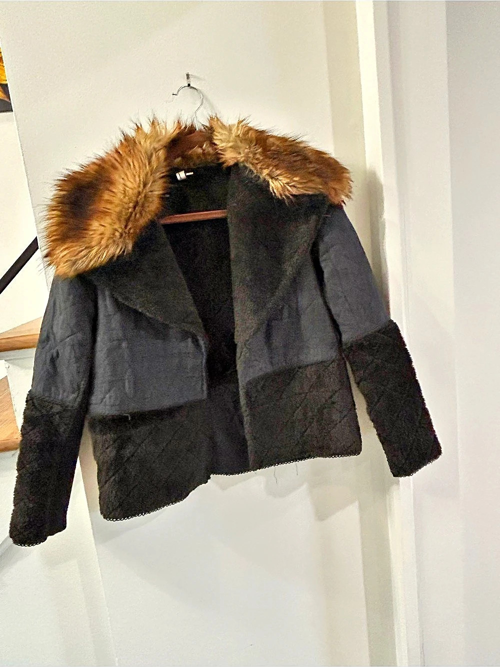 Blank London Faux Fur Hooded Black Jacket Size Small Like New
